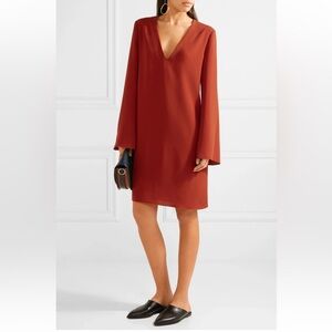 THEORY Ulyssa Admiral Crepe Red Oak Long Sleeve Swing Shift Dress SMALL retro 60